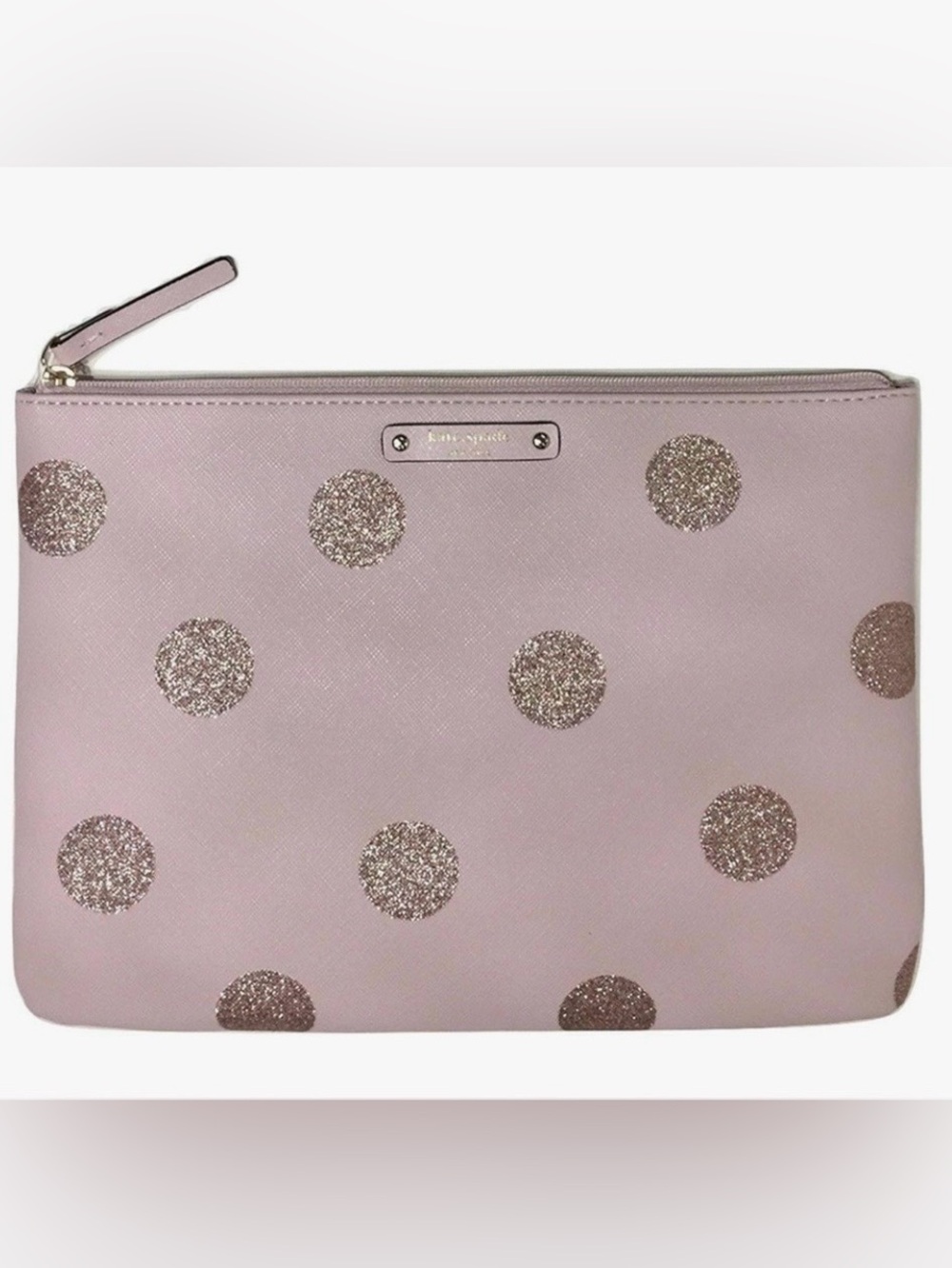 Kate Spade New York Haven Lane Gia Pink Glitter Polka Dot Clutch NWOT